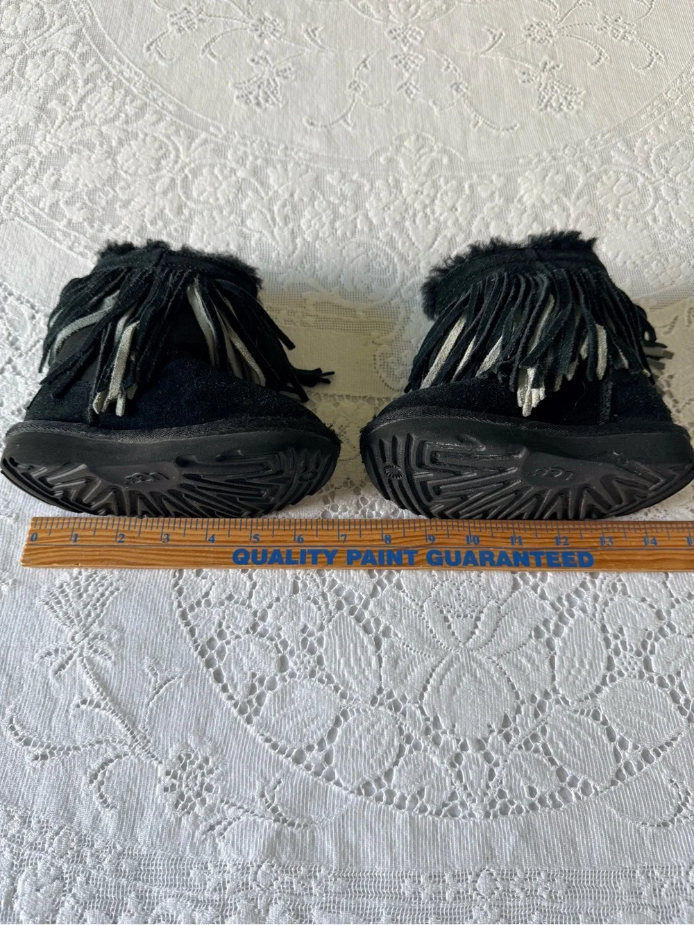 UGG Black Suede Fringe Ankle Boots infant toddler size‎ 8